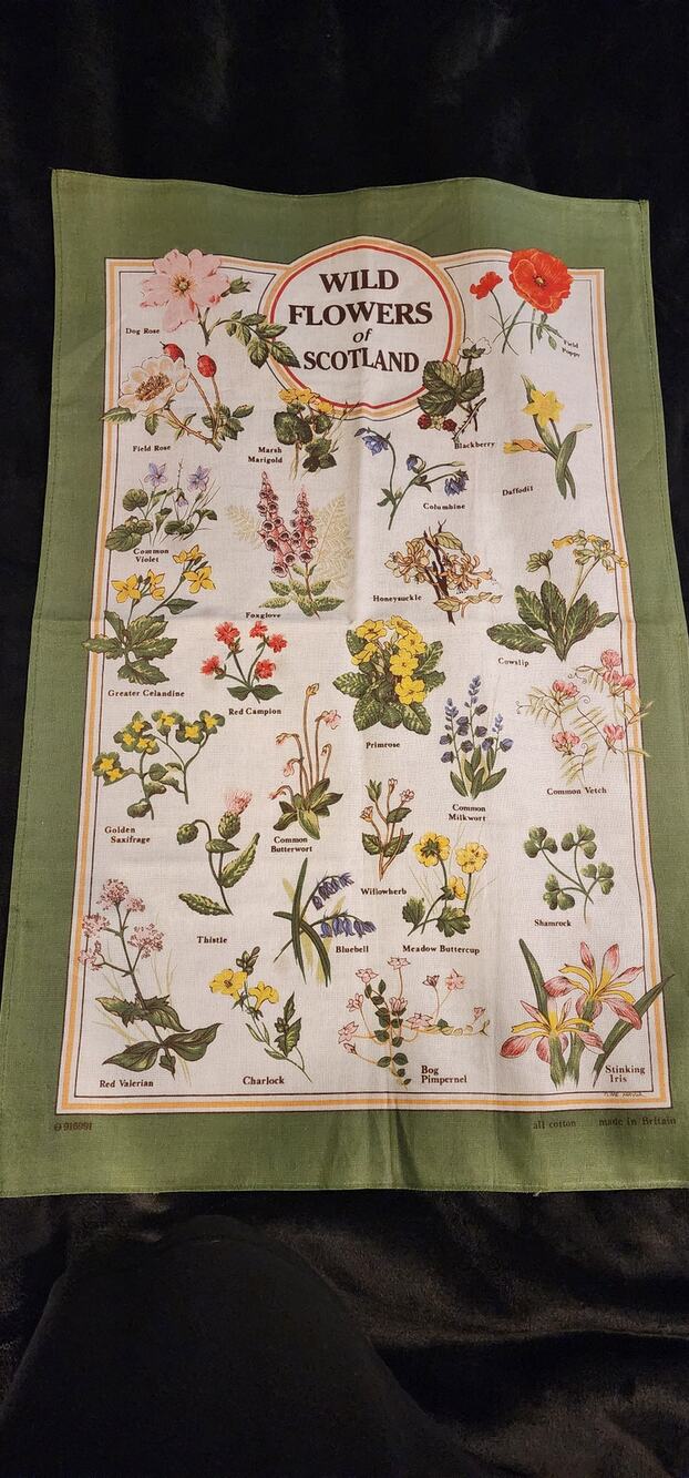 CliveMayor Wild Flowers ofScotland Tea Towel Madein Britain Botanical CottonRare